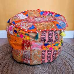 Embroidered Pouf Cover. Patchwork Ottoman. Handmade Home Decor - thumbnail 3