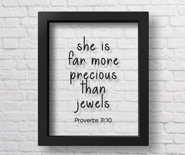 Transparent Proverbs 3110 She Is Far More Precious Than Jewels Bible Verse Nursery Wall Art Scripture Girl Room Decor Baby Shower Gift - image 1