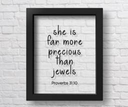 Transparent Proverbs 3110 She Is Far More Precious Than Jewels Bible Verse Nursery Wall Art Scripture Girl Room Decor Baby Shower Gift - thumbnail 1