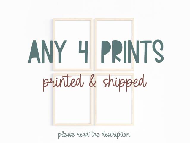 Custom Set Of 4 Unframed Prints, Any Prints Printed & Shipped, Nursery Decor, Playroom Scandi Kids Art - image 1