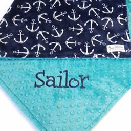 Personalized Minky Blanket - Anchor Baby -Nautical Baby Blanket- Boy Blanket - thumbnail 3