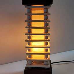 Contemporary Square Off White Ceramic & African Teak Stacked Tower Pagoda Style Table Lamp Light Hand Made 35.5 cm 14 - thumbnail 3