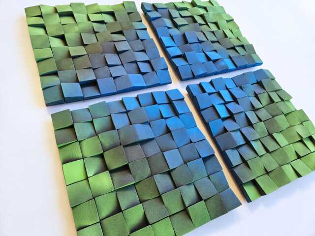Neon Gradient Wood Wall Art Blue Green 3D Modern Sculpture Set - image 1