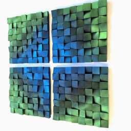 Neon Gradient Wood Wall Art Blue Green 3D Modern Sculpture Set - thumbnail 2