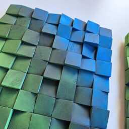 Neon Gradient Wood Wall Art Blue Green 3D Modern Sculpture Set - thumbnail 3