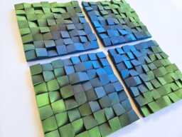 Neon Gradient Wood Wall Art Blue Green 3D Modern Sculpture Set