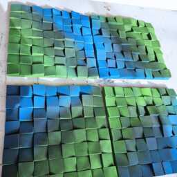 Neon Gradient Wood Wall Art Blue Green 3D Modern Sculpture Set - thumbnail 4