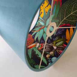 Teal Velvet Lampshade With Tropical Wonderland Lining, Large Ceiling Lightshade - thumbnail 3