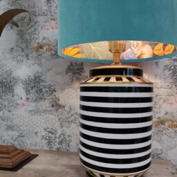 Teal Velvet Lampshade With Tropical Wonderland Lining, Large Ceiling Lightshade - thumbnail 2
