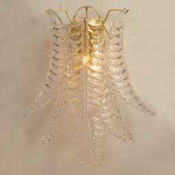 Wall Sconce Petals Clear Murano Glass, Vintage Style Lamp Artistic Leaves, Italian Design - thumbnail 3
