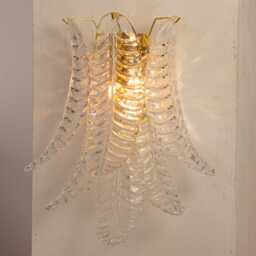Wall Sconce Petals Clear Murano Glass, Vintage Style Lamp Artistic Leaves, Italian Design - thumbnail 2
