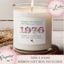 50Th Birthday Scented Candle, Making The World A Better Place Since 1976, Happy Birthday, 50S, 50, 50Th, Gift, 1976 Floral