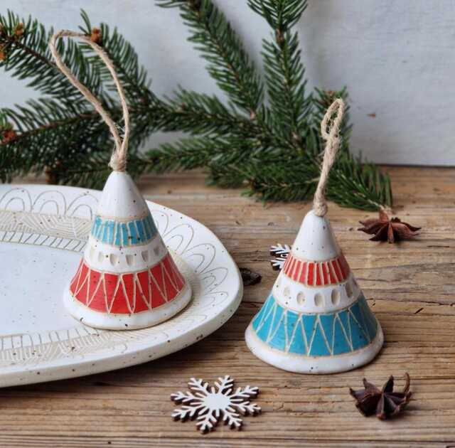 Ceramic Bells, Handmade Christmas Tree Ornaments, Holiday Decorations, Family Gift - image 1