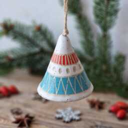 Ceramic Bells, Handmade Christmas Tree Ornaments, Holiday Decorations, Family Gift - thumbnail 3