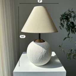 Table Lamp Sand Beige Linen Lampshade White Textured Unglazed Ceramic Table Wabi Sabi Japandi Boho Perfect For Small Surfaces - thumbnail 4