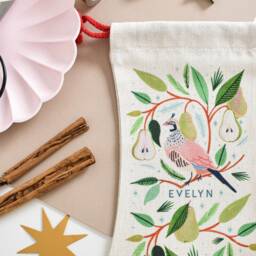 Personalised Partridge Christmas Stocking, Gift, Santa Sack, Keepsake First Christmas, Eve Box, Linen Stocking - thumbnail 3