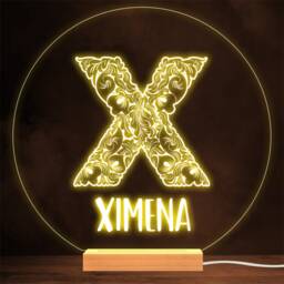 Floral Font Letter Initial X Personalised Gift Lamp Night Light