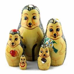 Handmade Hedgehog Nesting Dolls Wooden Puzzle Toy, Set Of 5 - thumbnail 2