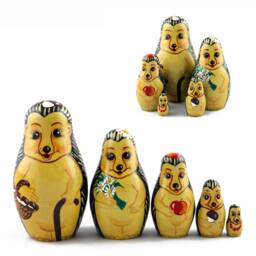 Handmade Hedgehog Nesting Dolls Wooden Puzzle Toy, Set Of 5 - thumbnail 1