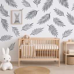Black Watercolor Leaf Nursery Wall Decals, Peel Stick Fabric Vinyl