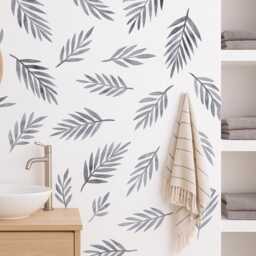 Black Watercolor Leaf Nursery Wall Decals, Peel Stick Fabric Vinyl - thumbnail 4
