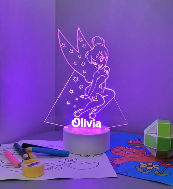 Personalised Tinkerbell Led Night Light - Remote Controlled, Laser Engraved - image 1