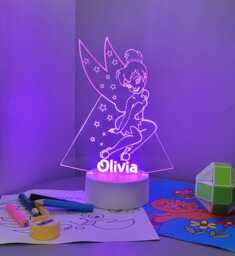 Personalised Tinkerbell Led Night Light - Remote Controlled, Laser Engraved - thumbnail 1