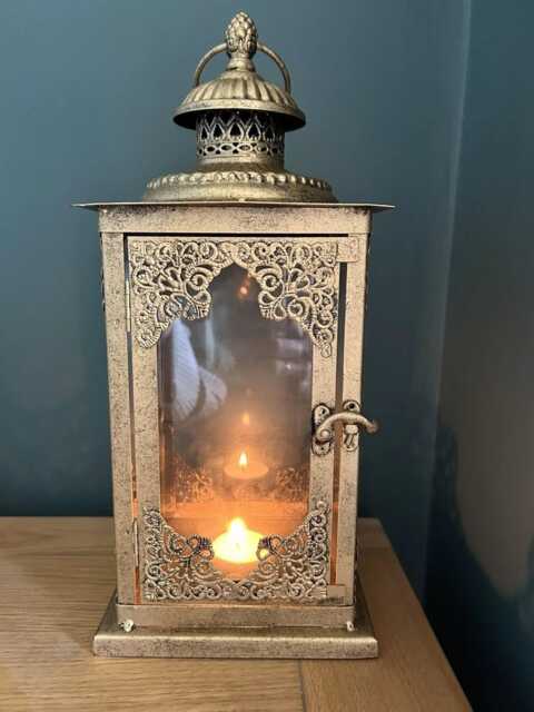 Ornate Gold & Glass Candle Lantern - Antique Metal Moroccan - image 1