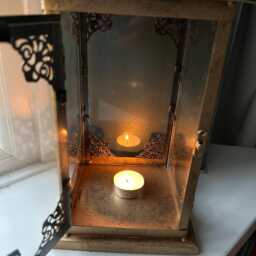 Ornate Gold & Glass Candle Lantern - Antique Metal Moroccan - thumbnail 4