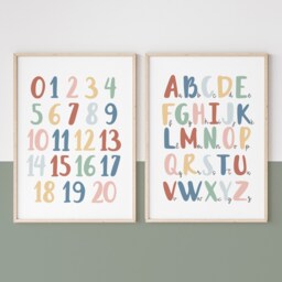 Rainbow Alphabet & Numbers Print Set, Blue Green Educational Prints, Scandi Nursery, Playroom Kids Art - thumbnail 2