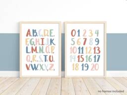 Rainbow Alphabet & Numbers Print Set, Blue Green Educational Prints, Scandi Nursery, Playroom Kids Art - thumbnail 1
