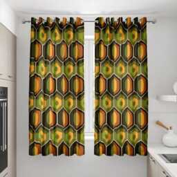 Retro Geometric Curtains, Olive Green & Orange Drapes, Mid Century Modern Made To Measure Panels, Bold Window Treatment For Living Room - thumbnail 3