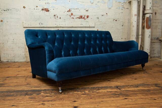 Handmade 3 Seater Ocean Navy Blue Velvet Chesterfield Sofa - image 1