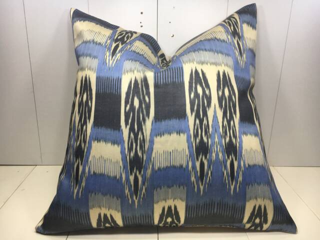 Silk Ikat Pillow Cover 24x24, Handwoven Decorative Cushion - image 1