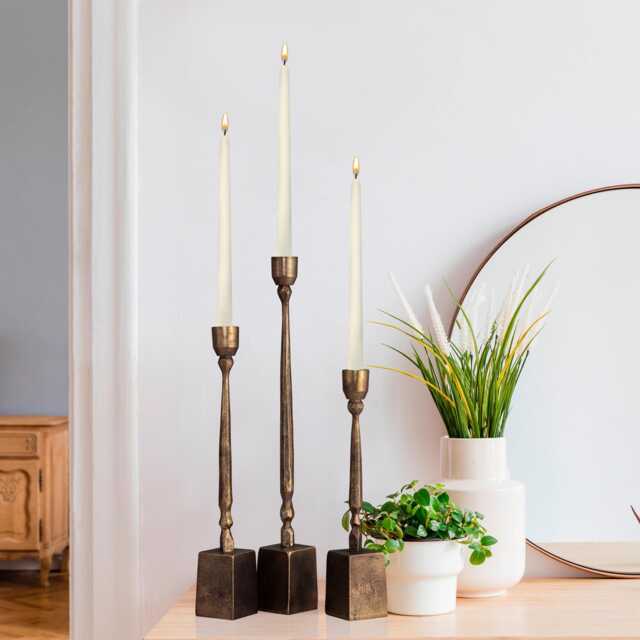 Antique Gold Aluminum Candle Holder Modern Farmhouse Centerpiece - Set Of 3 - image 1