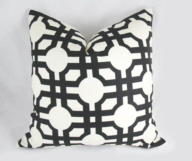 Decorative Pillow Cushion Cover - Accent Throw Waverly Groovy Grill Licorice, Fretwork Black, Off White - image 1