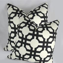 Decorative Pillow Cushion Cover - Accent Throw Waverly Groovy Grill Licorice, Fretwork Black, Off White - thumbnail 2