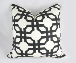 Decorative Pillow Cushion Cover - Accent Throw Waverly Groovy Grill Licorice, Fretwork Black, Off White - thumbnail 1