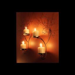 Large Set Of Two Candle Metal Tree Sculpture Wall Sconces For Votive & Pillar Candles - thumbnail 3