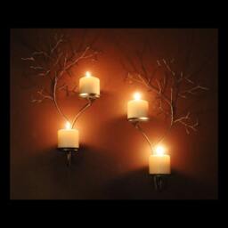 Large Set Of Two Candle Metal Tree Sculpture Wall Sconces For Votive & Pillar Candles - thumbnail 2