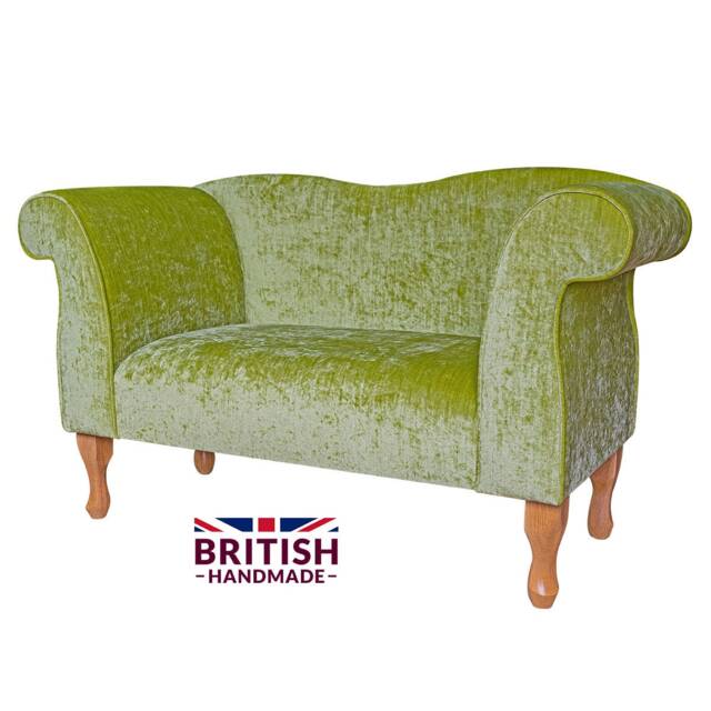Handmade Lime Green Velvet Chaise Lounge Small Queen Anne Sofa - image 1