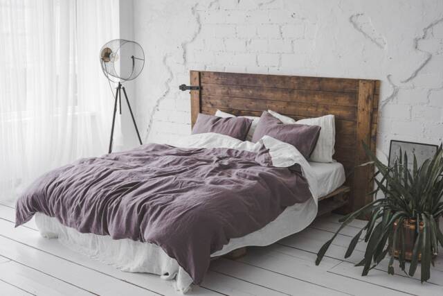 Washed Linen Bedding Set Violet Ash Duvet Cover & Pillowcases - image 1