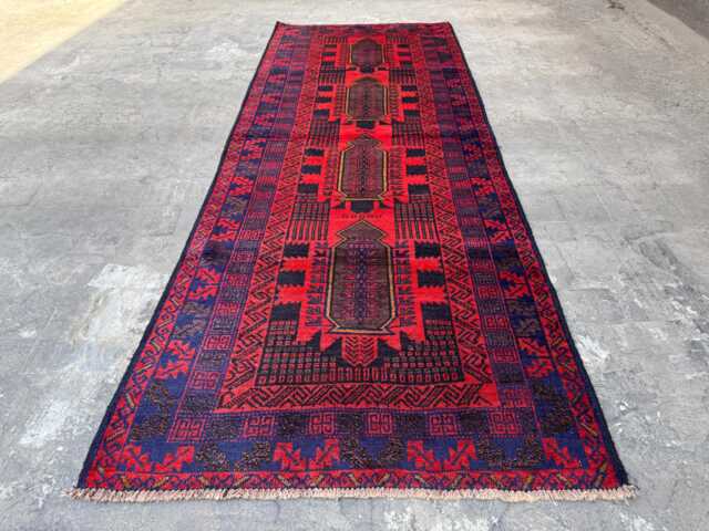 3'2x8'3 Handmade Afghan Wool Runner Rug - Oriental High Quality Turkmen Crafted , Boho Geometric Design Rustic Home Decor Rug - image 1