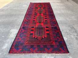 3'2x8'3 Handmade Afghan Wool Runner Rug - Oriental High Quality Turkmen Crafted , Boho Geometric Design Rustic Home Decor Rug - thumbnail 1