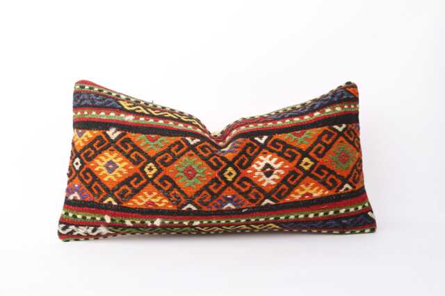 Kilim Lumbar Pillow Cover Turkish Bohemian Cushion - 12x24 - image 1