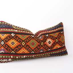 Kilim Lumbar Pillow Cover Turkish Bohemian Cushion - 12x24 - thumbnail 3