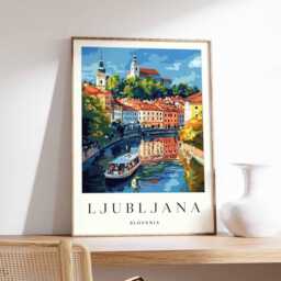 Ljubljana Poster Slovenia Travel Art, Balkan Decor - thumbnail 1