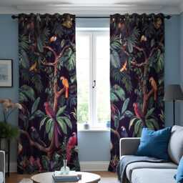 Tropical Parrot Curtains, Dark Jungle Bird & Leaf Print Drapes, Custom Size Window Treatment Panels For Vibrant Home Style