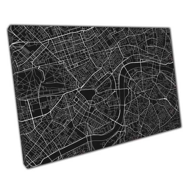 Monochrome London Map Canvas Wall Art For Home & Office Decor - Urban Cityscape Print Gift - image 1