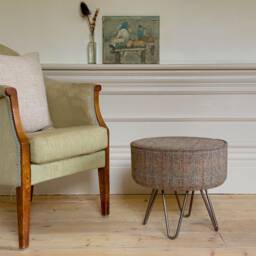 Harris Tweed Eriskay Herringbone Footstool With Steel Hairpin Legs - thumbnail 3